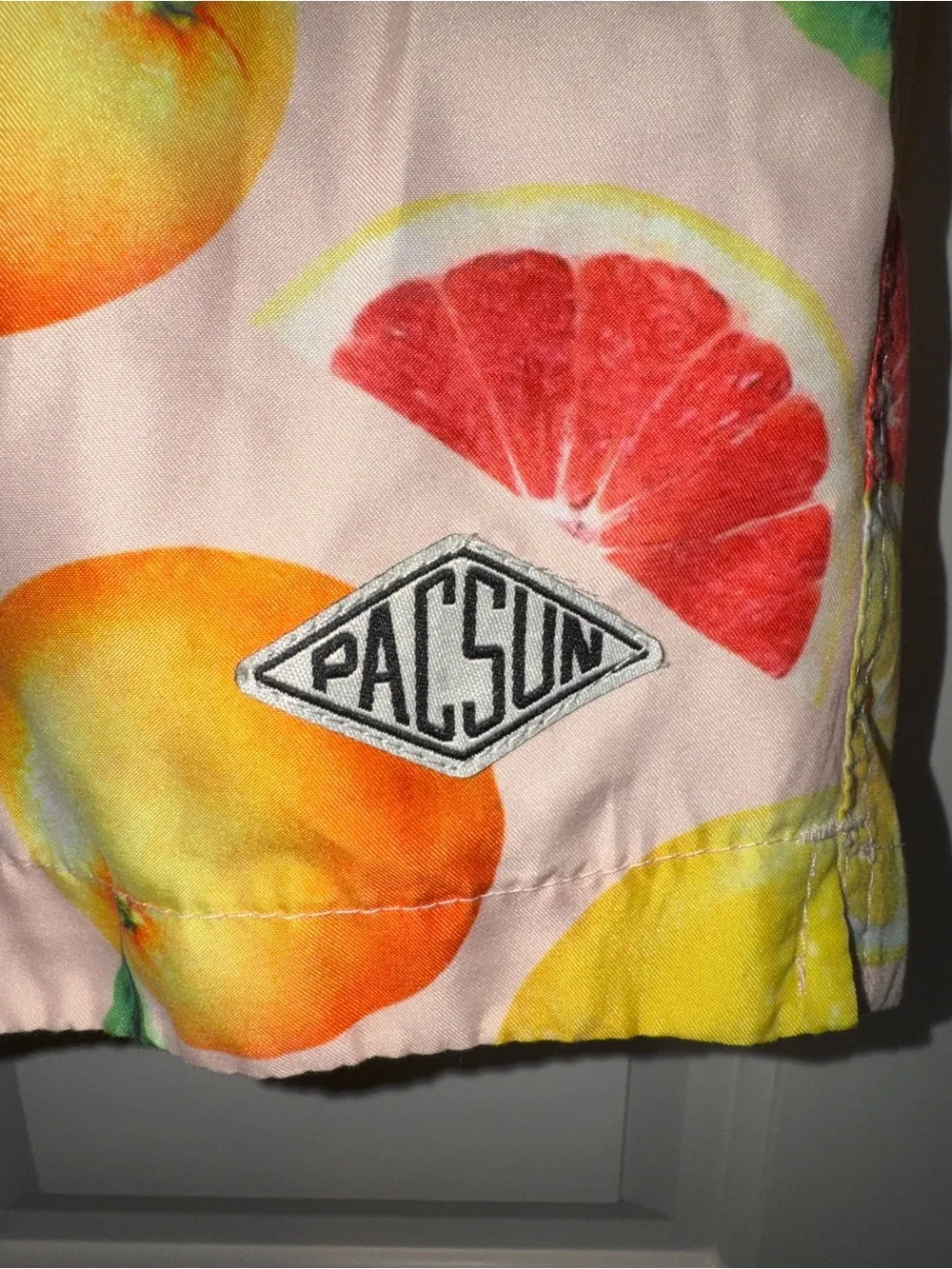 PacSun Pink Swim Trunks with Yellow, Orange and Green Citrus Print